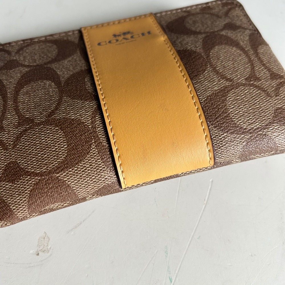 Coach Corner Zip Wristlet Signature Canvas Brown Ochre Yellow F58035 - Picture 4 of 10